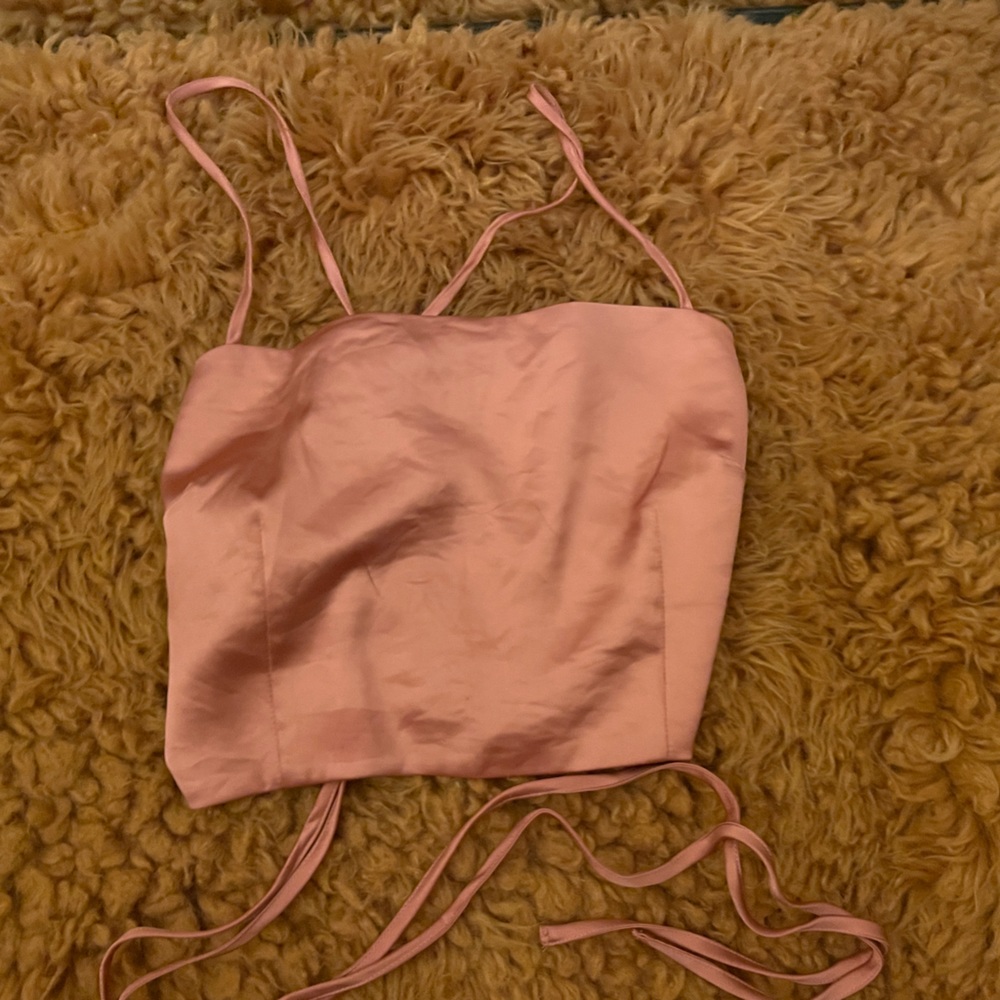 Satin rose tie up crop top